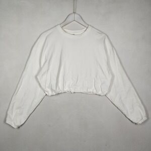 The Group by Babaton White Cropped Drawstring Sweatshirt Size S